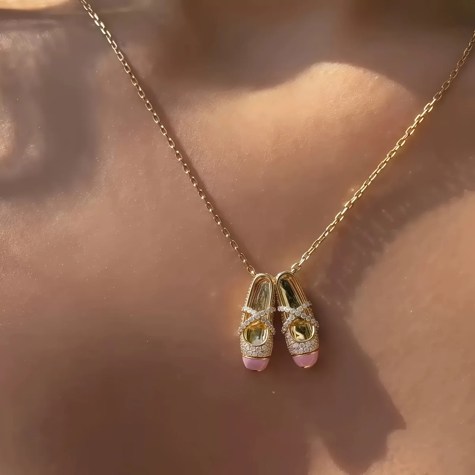 Pink Ballet Shoe Pendant Necklace Friendship Jewelry Gift for Best Friend Elegant Collarbone Chain