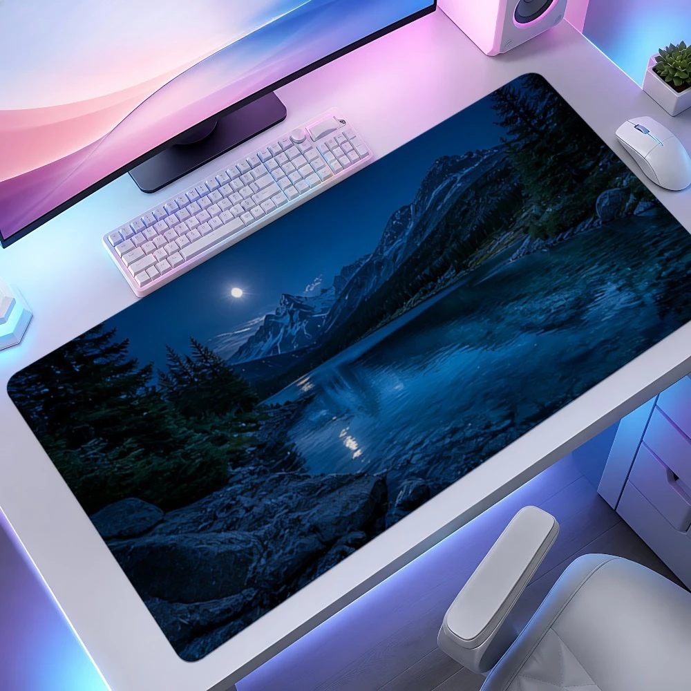 Blue Moonlight Snow Mountain Lake Scenery Mouse Pad, anti-slip, desk decoration accessory, computer desktop beautification
