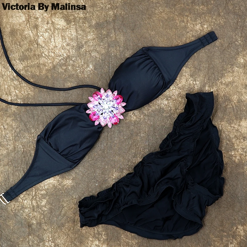 Maillot de bain pour femmes, rose, cristal, diamant, ensemble deux pièces, haut blanc, secret, d\'été, culotte brésilienne astronomique, trempée