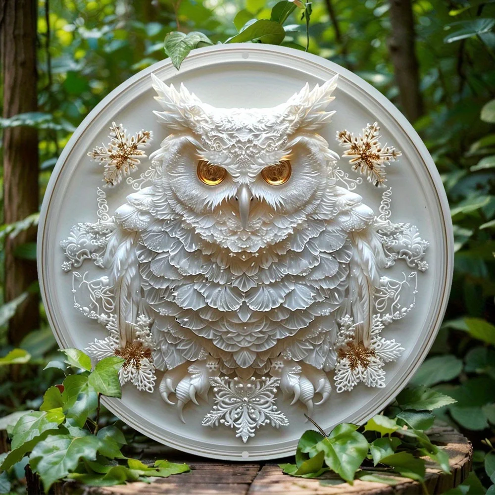 

Charming Owl-Themed Round Aluminum Wall Art - Durable, Easy-To-Clean Decor for Home & Office,Decorative Wall Poster