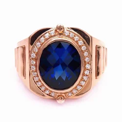 Palace Style Vintage Sapphire Rings Plated Rose Golden New in Fashion Luxury Blue Ring Wide Version Unisex Jewelry Men and Women