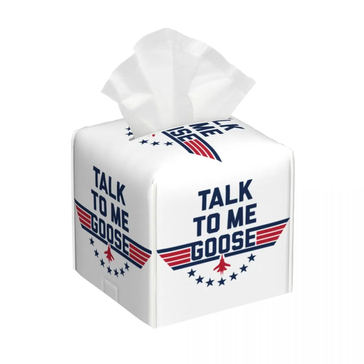 Custom TALK TO ME GOOSE Tissue Box Cover for Bathroom Car Top Gun Maverick Film PU Leather Square Facial Tissue Box Holder