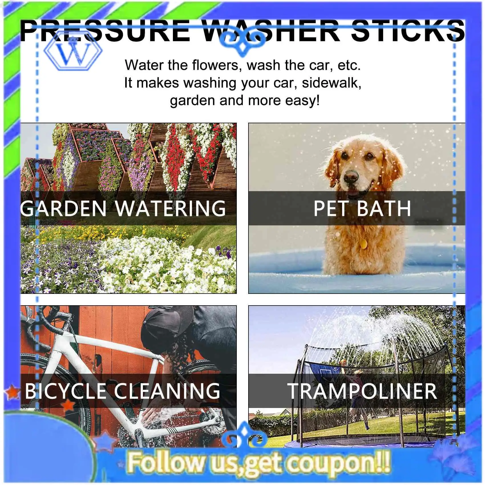 M46K-Pressure Washer Wand With Adjustable Angle Nozzle, 16 In Ch Spray Lance 180 Degree With 5 Angles Quick Connect Pivot Adapte