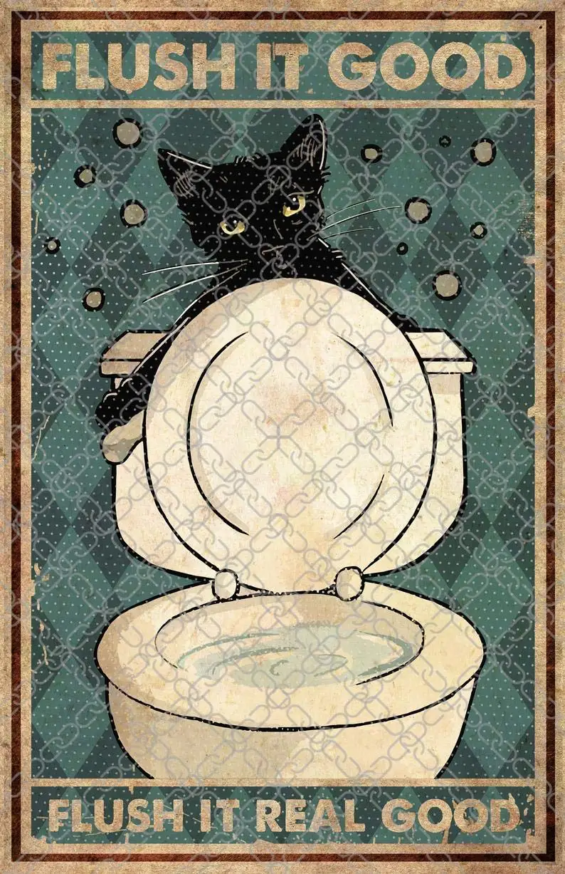 Personalized Metal Sign for Backyard Flush It Good Flush It Real Good Funny Bathroom Black Cat Tin Sign Black Cat Lover Gifts Ba