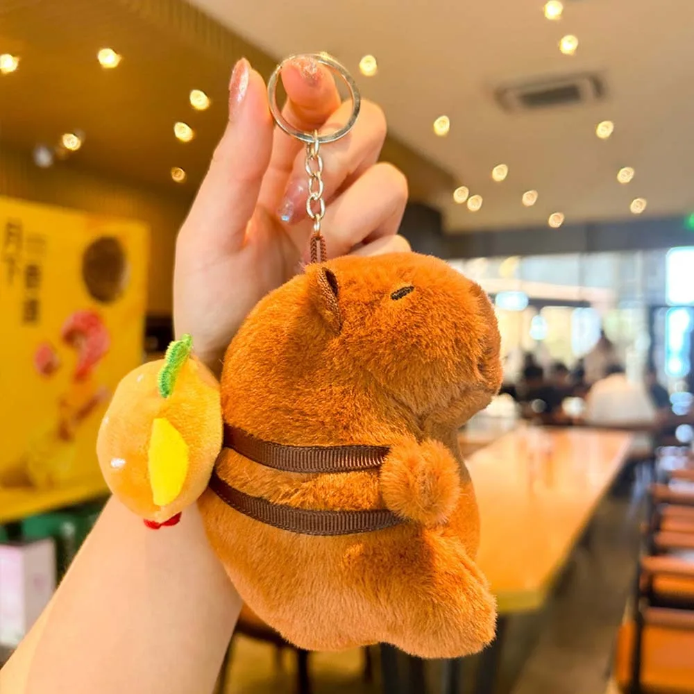 Kawaii Soft Capybara Key Ring Hamburger Funny Plush Animal Pendant Fur Red-hot Cartoon Doll Keychain Girls