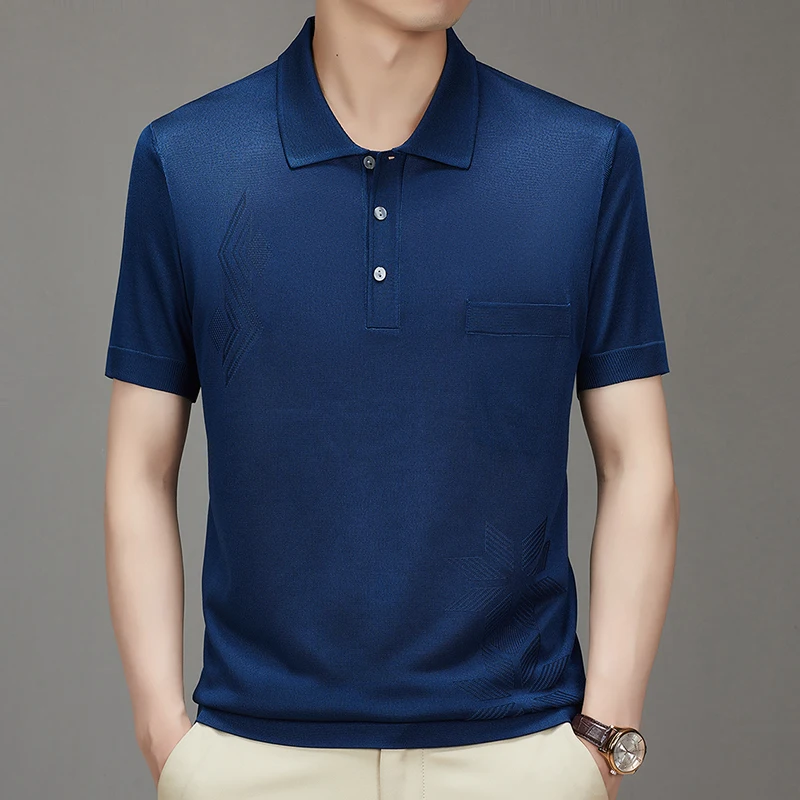 Business Casual Men's Polo Shirt Short Sleeve Amazing Silky Icy Summer New Quality Polyester Stretchy Knitwear Camisas Masculina