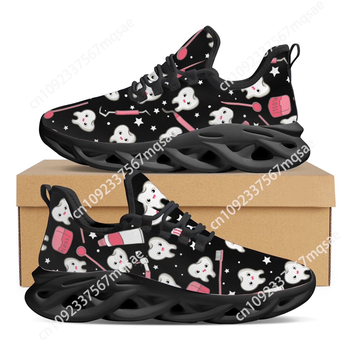 

Cute Dental Care Flat Women's Shoes Winter Comfortable Breathable Lace-up Shoes Medical Printing Outdoor Casual Snakers