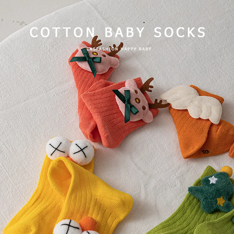 Korean Kawaii Children Candy Color Socks Cartoon Doll Baby Sleeping Slippers Stockings Newborn Infant Toddle Boys Girls Socks