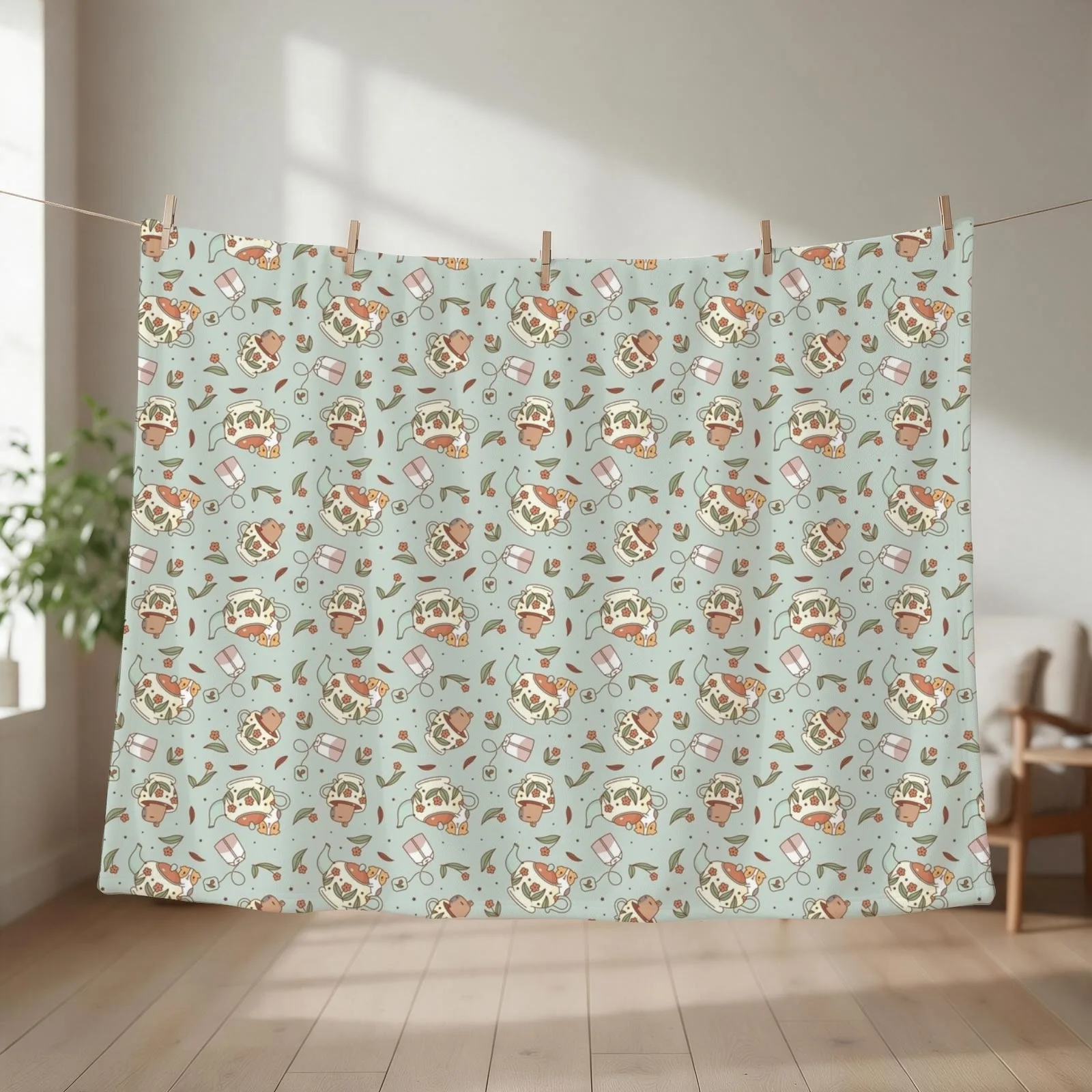 Guinea pig and capybara Tea Party Pattern, Bubu and Moonch Throw Blanket For Baby for babies Vintage Blankets