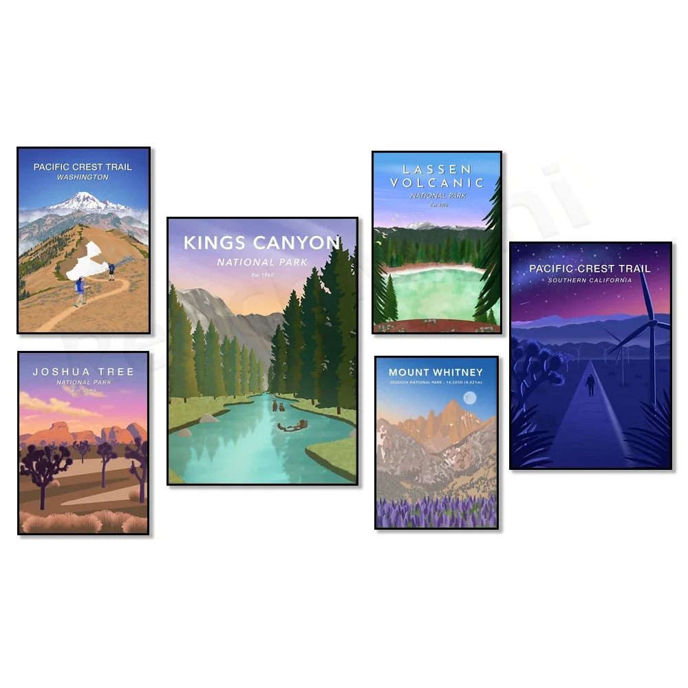 Pacific Crest Trail poster, Oregon, Southern California, Colorado, national park, mountaineering, trekking, hiking travel poster