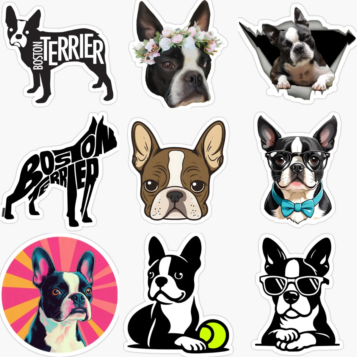 

Boston Dog Pet Cute PVC Car Sticker for Decorate Car Bicycle Van Helmet Fridge Table Room Decal Accessories