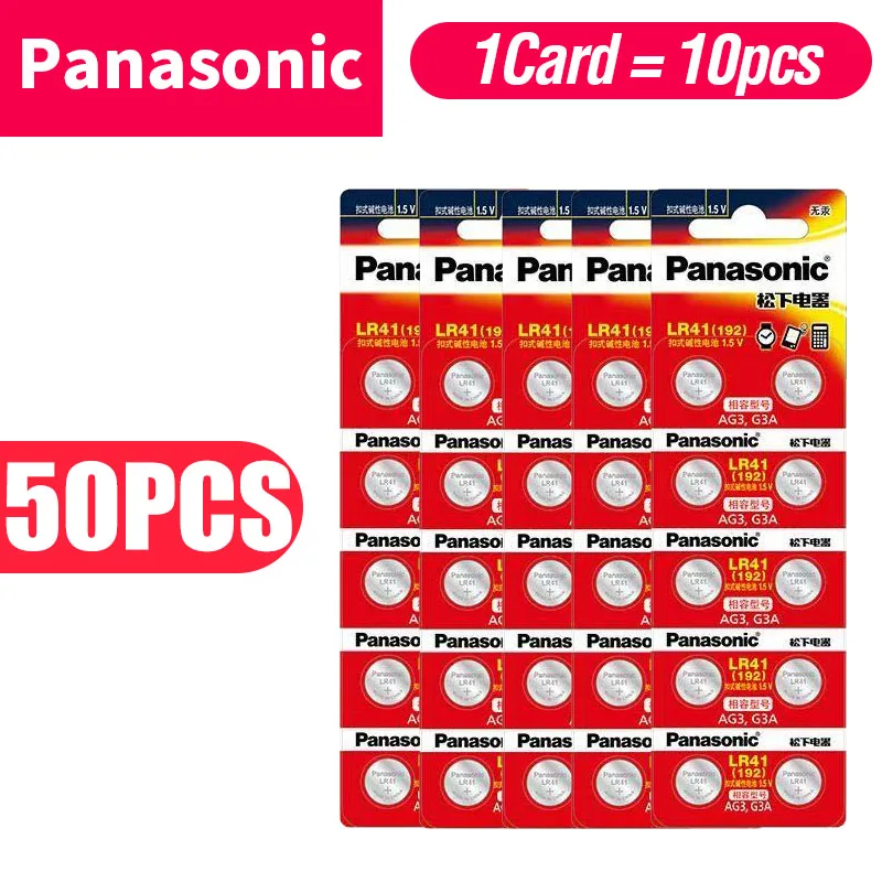 Panasonic AG3 LR41 1.5V Alkaline Button Battery, SR41 G3A for Watch, Lamp,Chain Light, Finger Light - High Performance Coin Cell