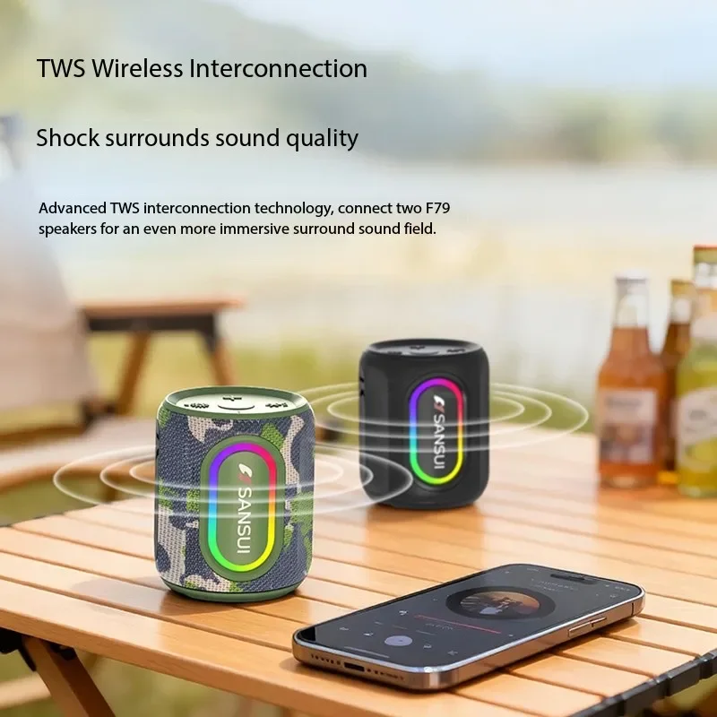 Sansui سمّاعات بلوتوث المحمولة Wirelress مكبرات الصوت AUX TF بطاقة U القرص اللعب في الهواء الطلق متعة التخييم ركوب التنزه TWS صندوق تشغيل الموسيقى #5