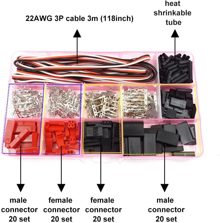 5 Pcs Servo Splitter Cable and 40 Sets Servo Plug Male Female Connector Crimp Pin Cable Kit Bundle Compatible JST SYP Futaba for