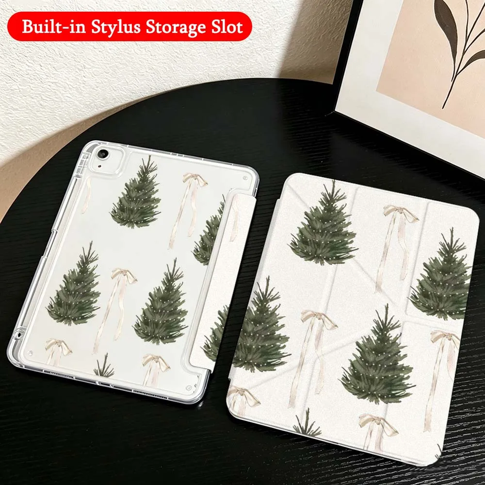 Christmas Tree Pattern Case For iPad Mini Pro Air 5 6 7 8 9 10th 11th 11 9.7 10.9 13 inch Transparent Y-Shaped Folding Tablet
