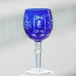 300ml Hand Cut Floral Pattern Edo Kiriko Crystal Tall Glass Whisky Glass Cup  Blue And Green Color with Gift Box 1 PC