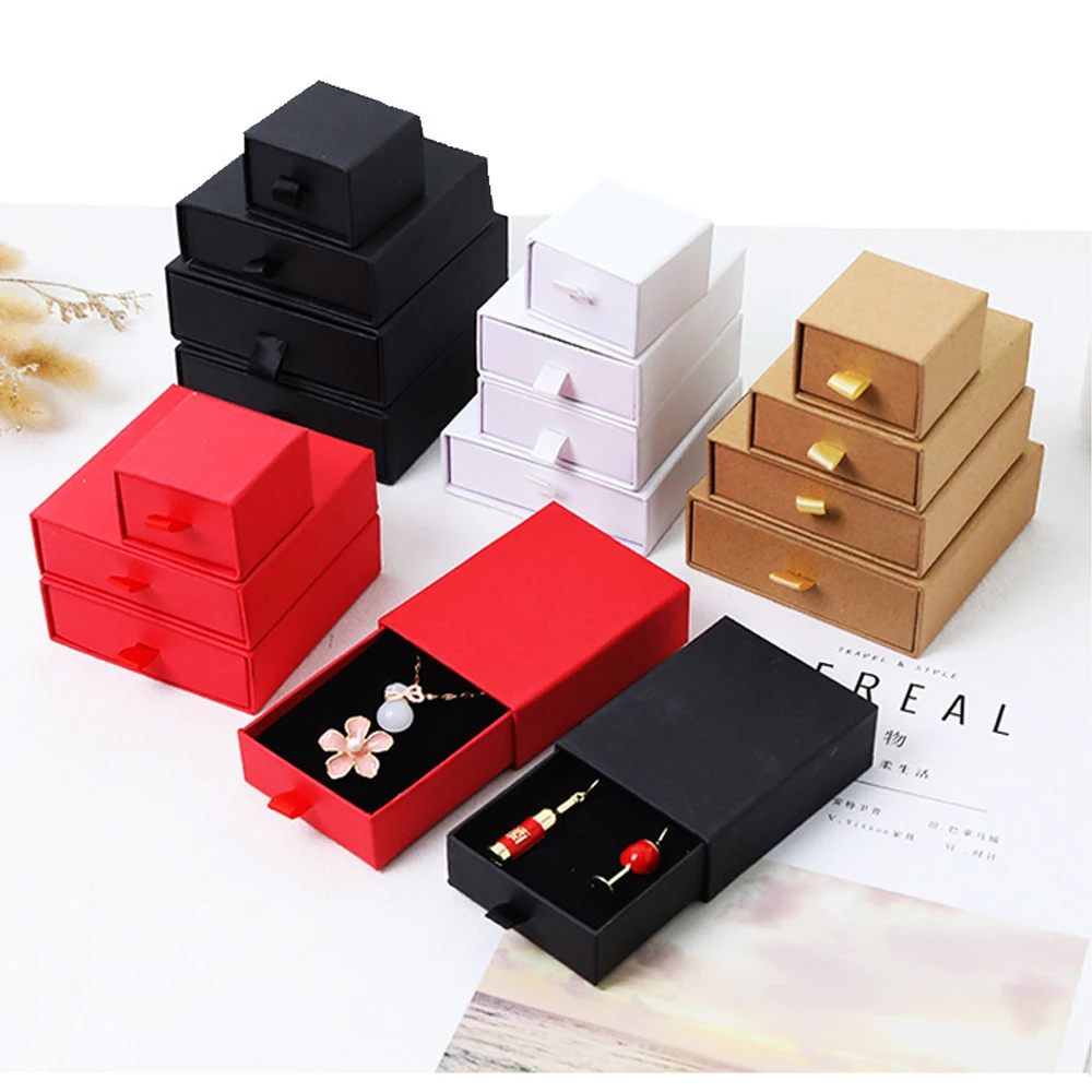 5pcs/Lot Paper Box 7X7X2.5cm Small Jewelry Boxes Chic Earrings Ring Necklace Packaging Bulk Cardboard Drawer Case Wedding Gift