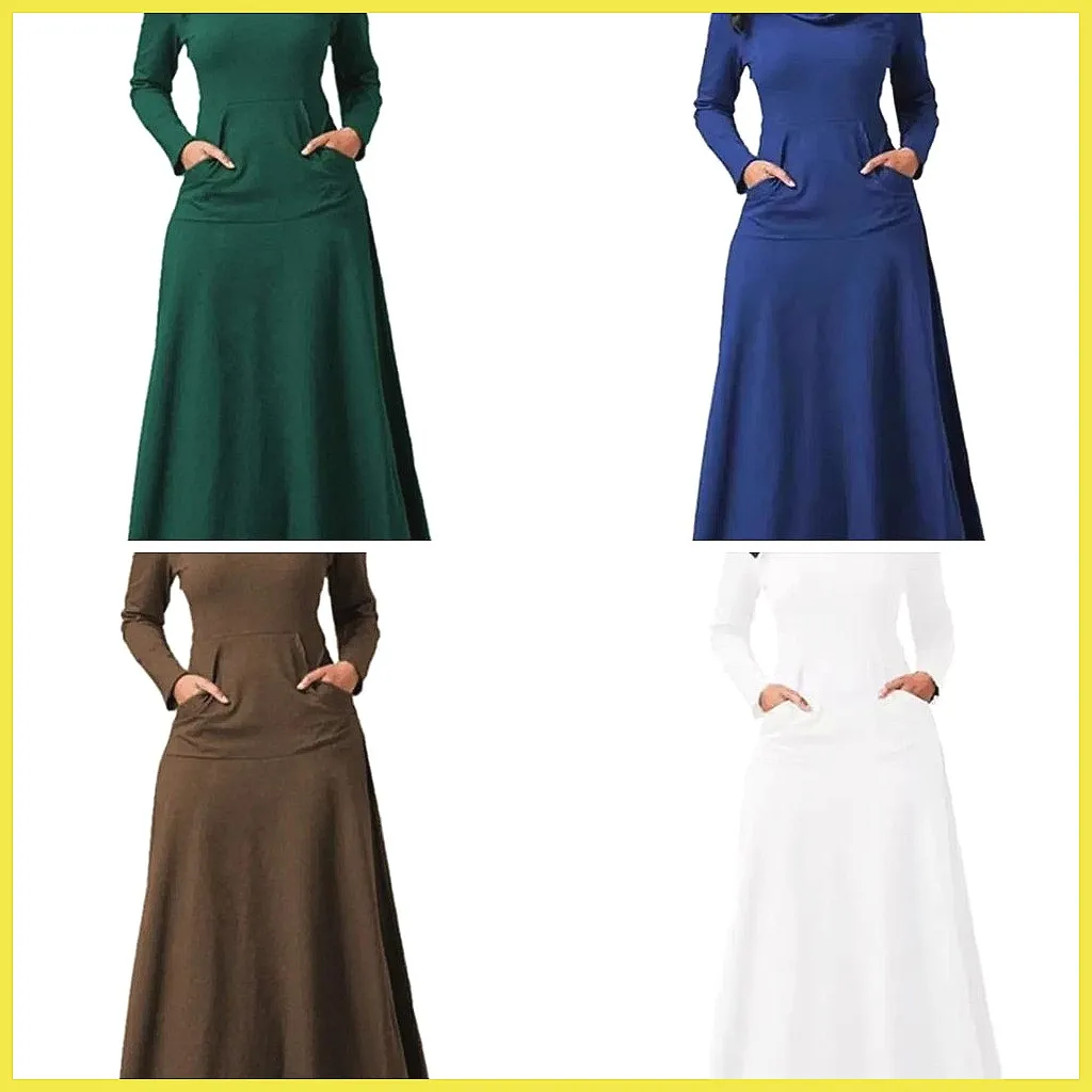 

Женское платье с карманами в стиле пэчворк и воротником-шарфом, длинное расклешенное платье макси с длинными рукавами для осени и зимы