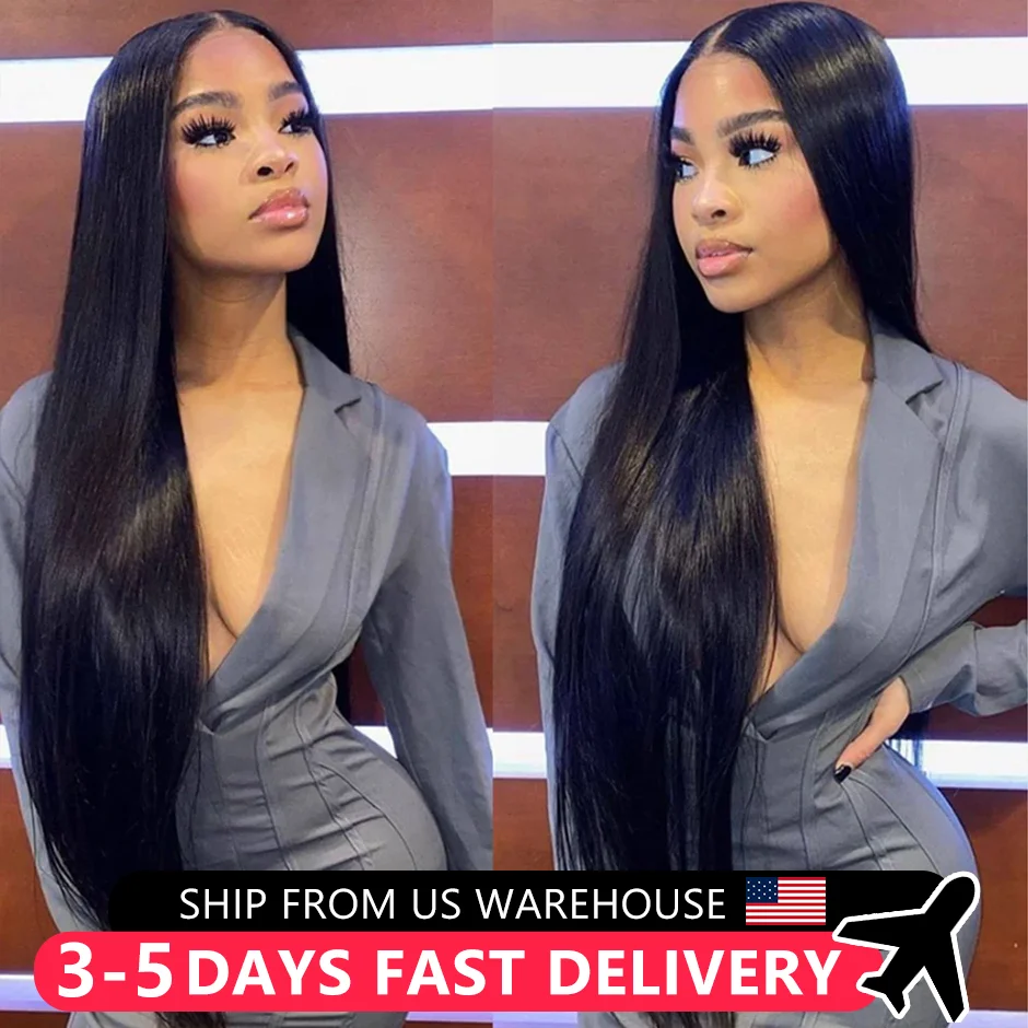 Brazilian Bone Straight Lace Frontal Wig 13x4 13x6 Transparent Lace Front Human Hair Wigs 30 32Inch For Black Women Pre Plucked