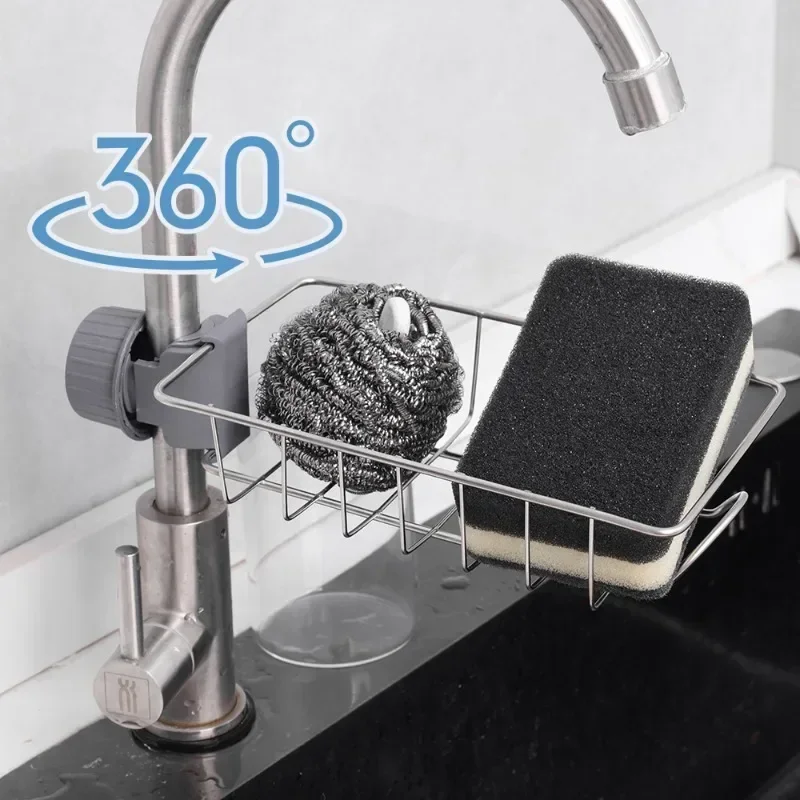 Stainless Steel Sink Drain Rack Sponge Towel Rag Faucet Storage Holder Soap Drainer Shelf Basket Bathroom Kitchen Organizer