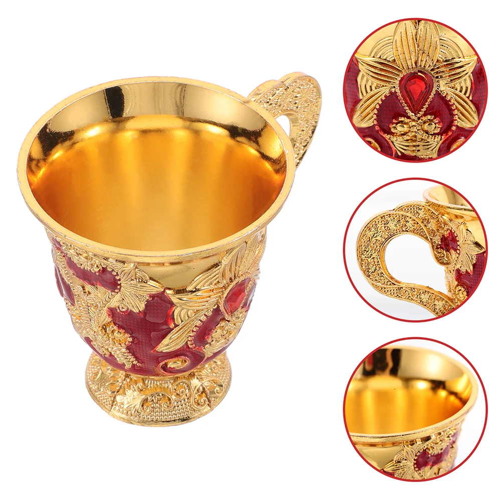 

2 Pcs Water Purifying Cup Chalice Craft Old Fashioned Zinc Alloy Halloween Party Banquet Embossed Flower Elegant