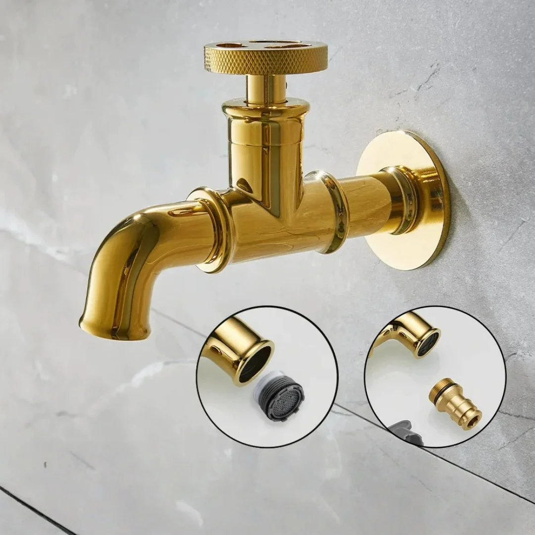 Gold Washing Machine Faucet Brass Bibcock Faucet Black Garden Faucet Crane Single Cold Bathroom Mop Sink Faucets Water Taps