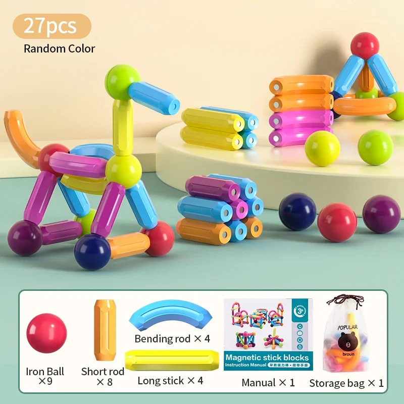 Magnetic Stick Designer Building Blocks Set Kids Big Size Magnets Bricks Montessori Educational Toys for Children Gift