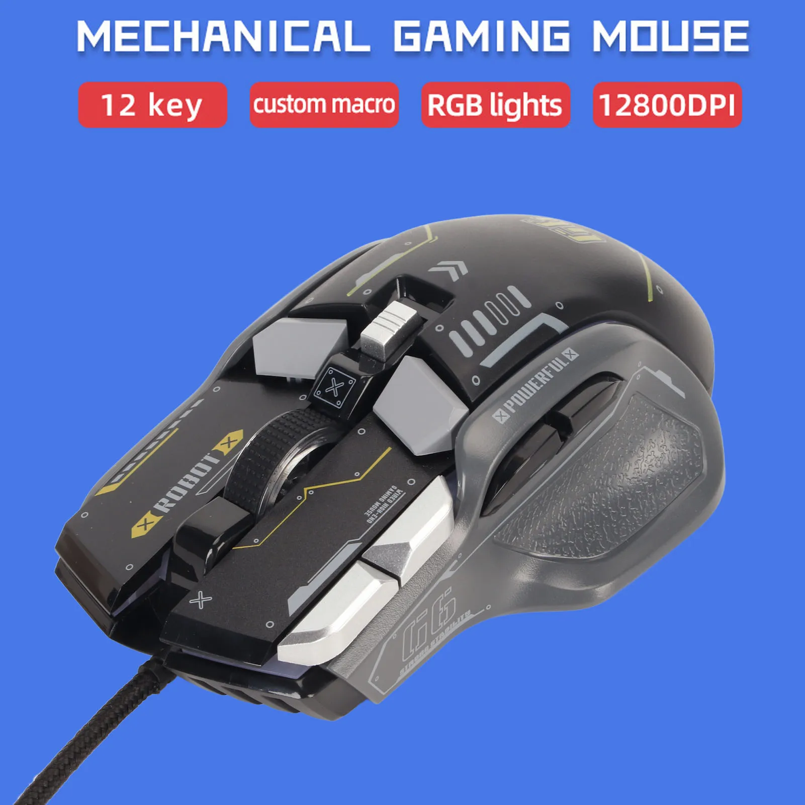 Wired Gaming Mouse 10 Button Macro Programmable 13 RGB Lighting Modes 6 Speed 12800dpi Wired RGB Gaming Mice Wired Gaming Mouse