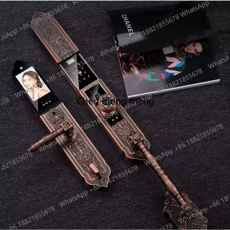 

Золотой роскошный замок для ворот виллы, противовзломный, для двойных дверей, с распознаванием лиц, удаленным мониторингом через телефон, интеллектуальные дверные замки