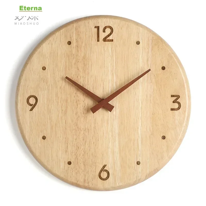 Japanese Style Rubber Wood Wall Clock Minimalist Silent for Living Room Home Decor