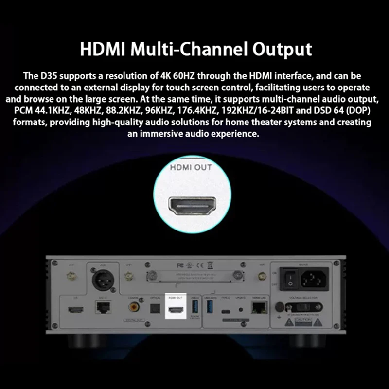 D35 Hi-Fi Wireless Music Streamer WiFi6 APP Control, High-Fidelity Audio Decoder CD Replacement for Home Audio System