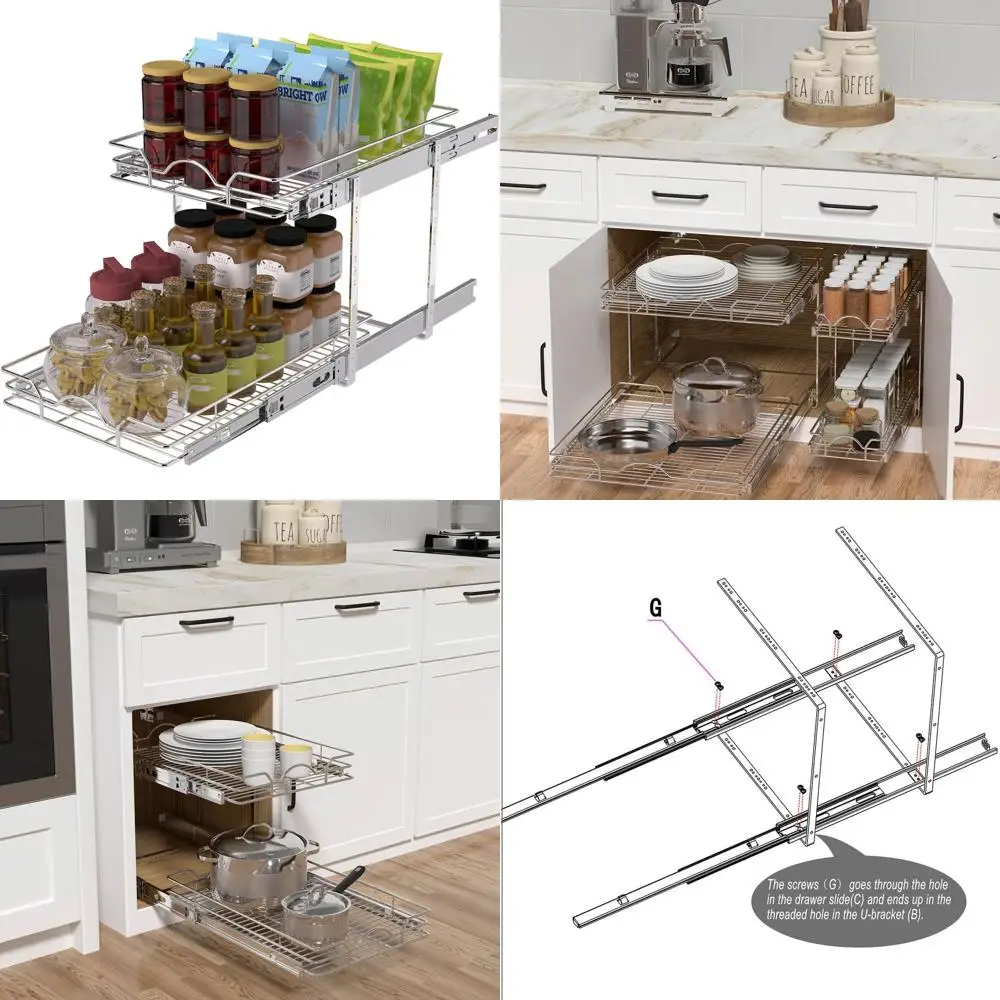 

15.5 Wide x 18 Deep 2-Tier Pull-Out Cabinet Organizer - Kitchen & Bathroom Storage Solution in Chrome Finish