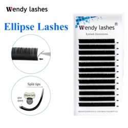 WENDY-Ellipse Flat Extensões cílios individuais, Split Tip, Elipse Shaped, Natural, macio, Faux Mink Luz, Cílios Suprimentos