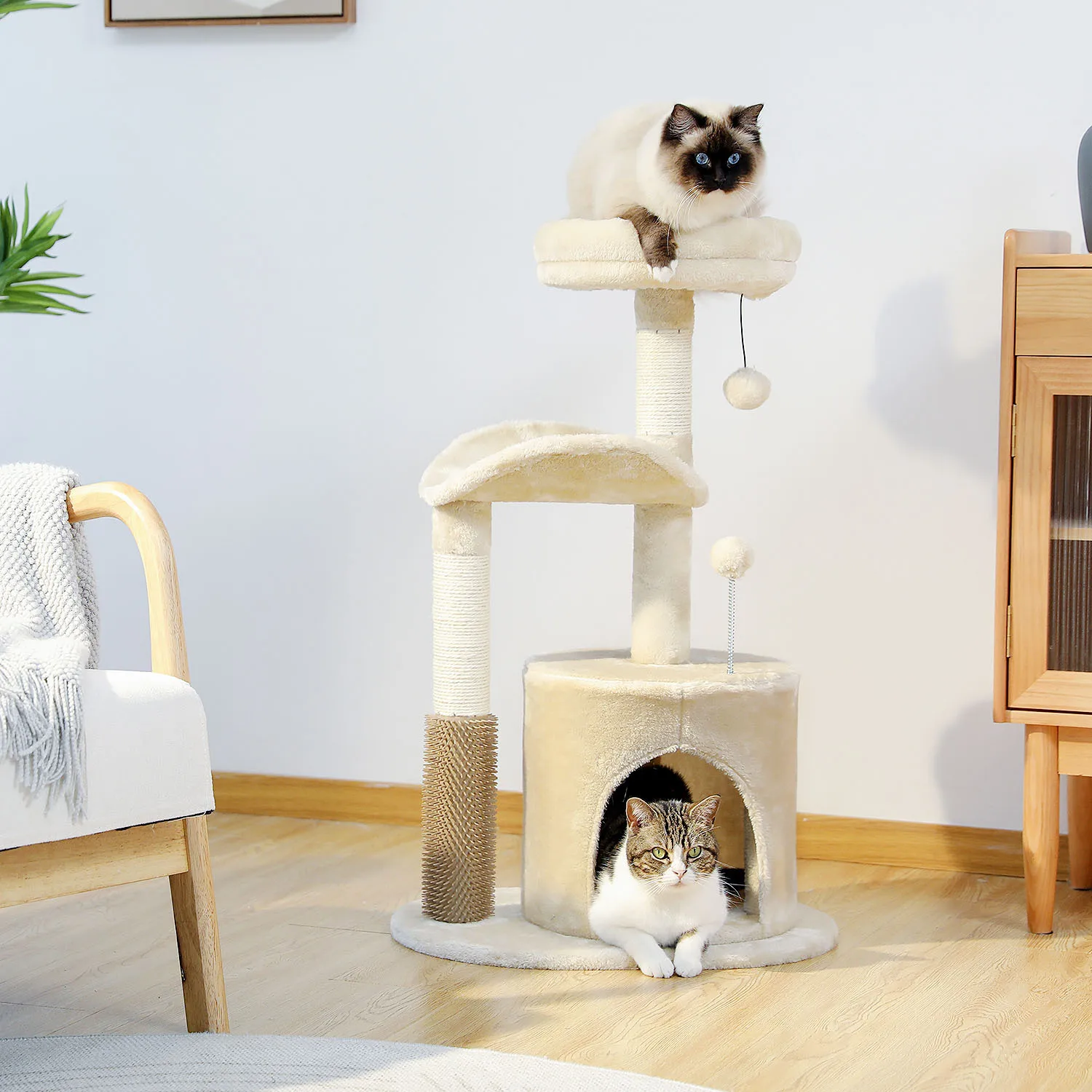 

1pc Cat Tree For Indoor Cats, Medium Cat Tower With Interactive Cat Toy, 32.7 Cat toys Dino nuggets pillows Feather cat toy Rat