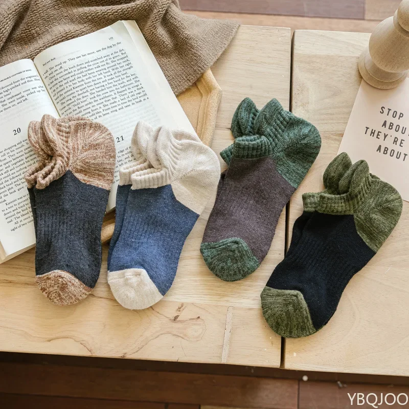 4 Pairs of Spring and Autumn Fashion New Short Tube Casual Retro Men's Socks Shallow Mouth Trendy Thick Thread Socks for Men