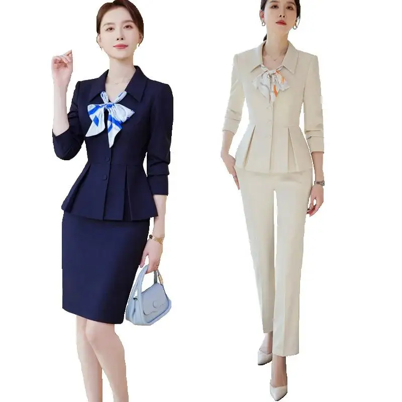 2024 Spring Two Piece Set Women Suits Long Sleeve Blazer And Mini Skirt Elegant High Fashion Chic Lady 2 Piece Set Women Blazer