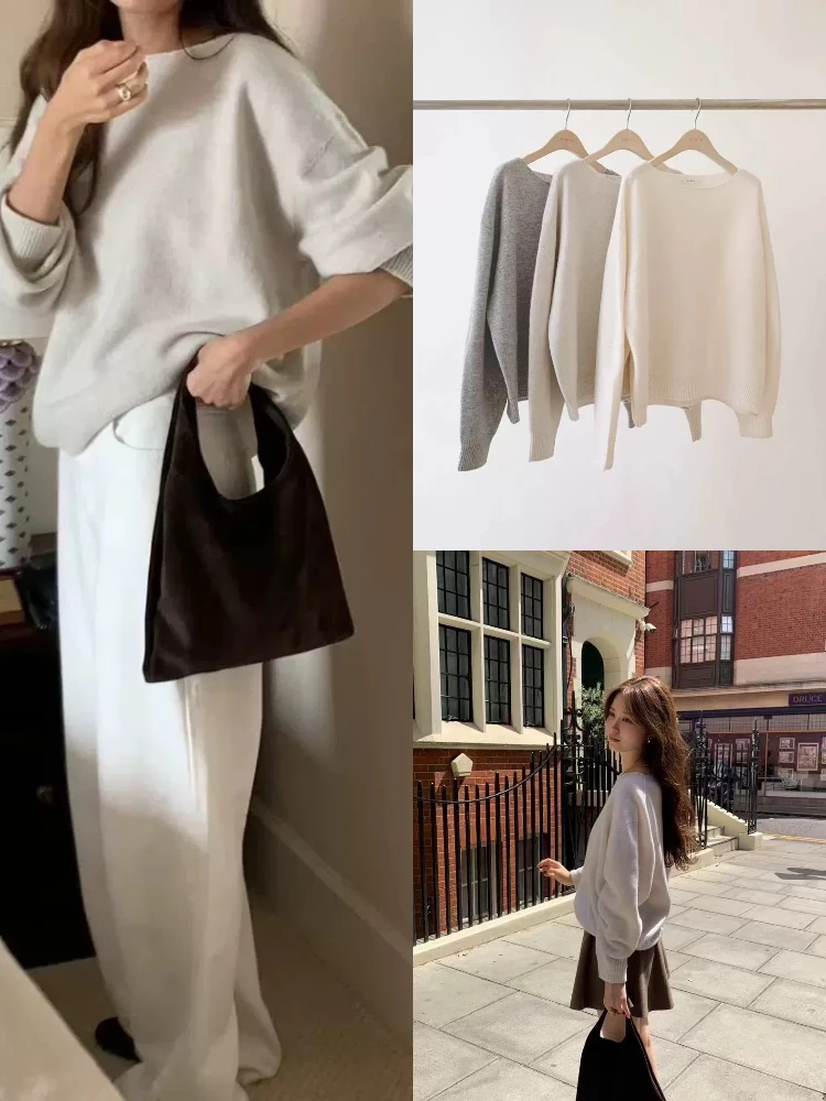 

Мягкий уютный женский свободный вязаный свитер, круглый, простой, универсальный, осенний, Dongda Gate OUCE, шерстяной длинный свек, повседневный топ