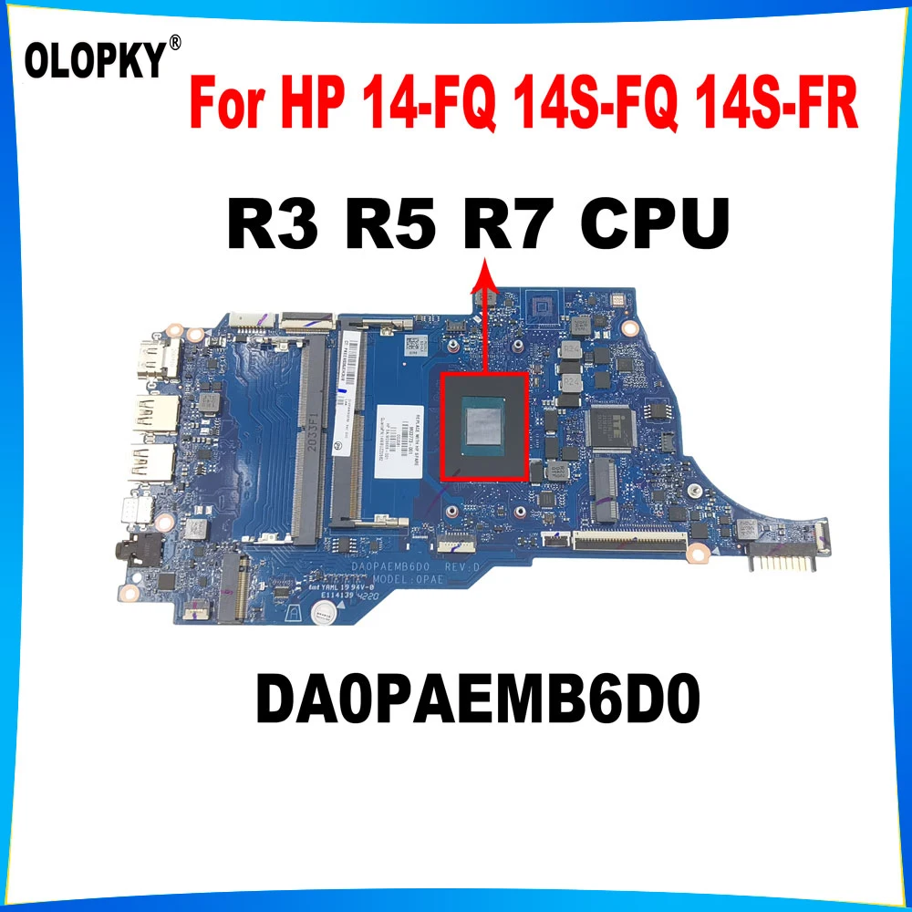 DA0PAEMB6D0 For HP 14-FQ 14S-FQ 14S-FR TPN-Q242 Laptop Motherboard With R3-3200 R5-3450U R7-3700U CPU  DDR4