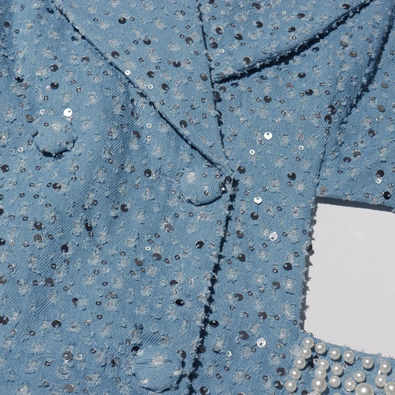 فستان نسائي مطرز بالترتر لؤلؤي فستان نسائي ربيعي بخصر طويل وأكمام طويلة فستان قصير أنيق للحفلات سترة ضيقة 2026