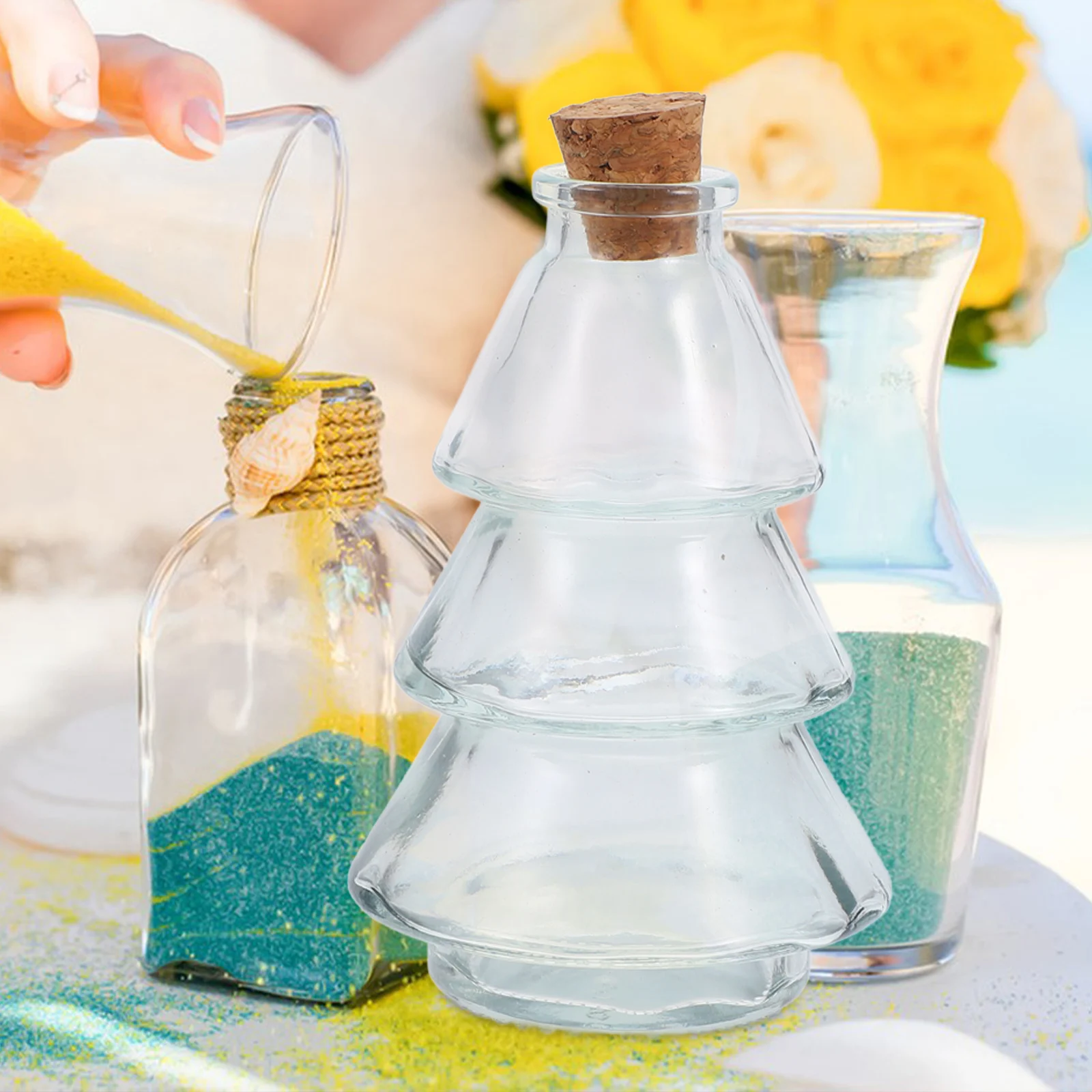 

5pcs Pine Tree Shape Glass Wishing Bottles Corked Drift Bottle For Diy Decoration Transparent Jar Perfume Container Message