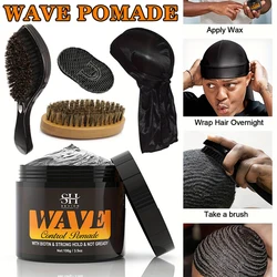 360 Deep Waves Control Pomade 100g Male Wavy Hair Gel Styling Clay Deep Waves Cream With Brush Silky Cap Wave Control Pomade