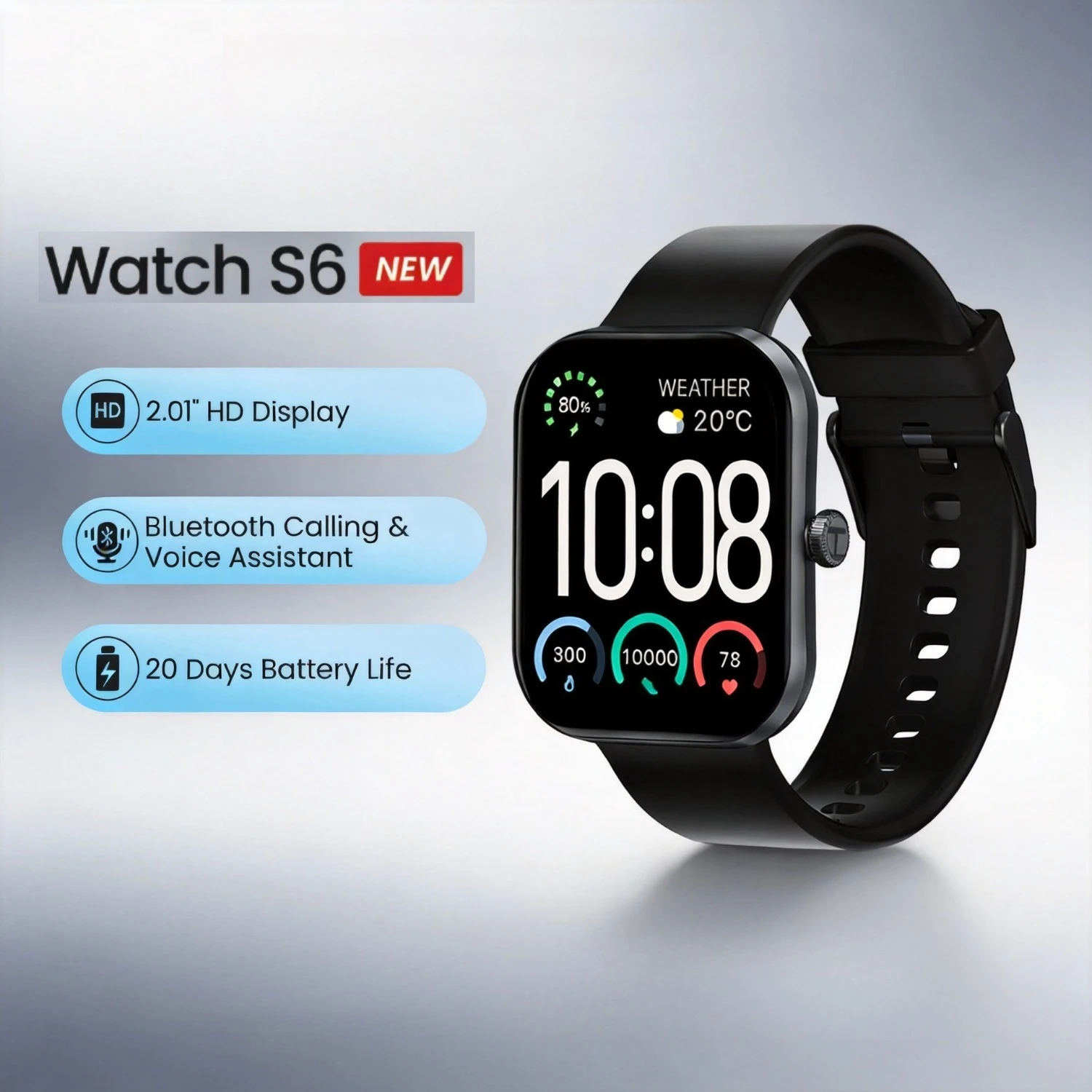 

HAYLOU Watch S6 Smartwatch 2.01" HD Display Smart Watch Bluetooth Voice Callings IP68 Waterproof Fitness Tracking Smartwatch