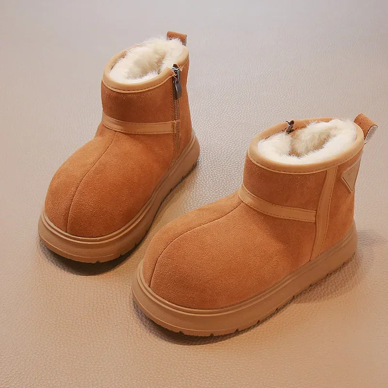 2024 Winter Children Snow Boots Girl Boy Furry Suede Water Proof Outdoor Fashion Child Casual Shoe Non-slip Warm Plush Kids Boot