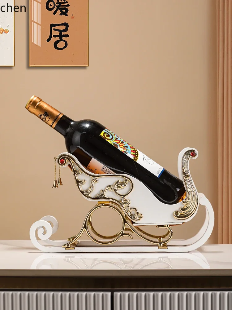 L20- Carriage Wine Rack Ornament Solid Wood Living Room Wine Cabinet Decoration Christmas Creative Gift