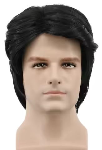 Short Black Men Wig Anime Party Fashion Daily Costume hair Heat Resistant Synthetic Fibers Fluffy Soft Wig