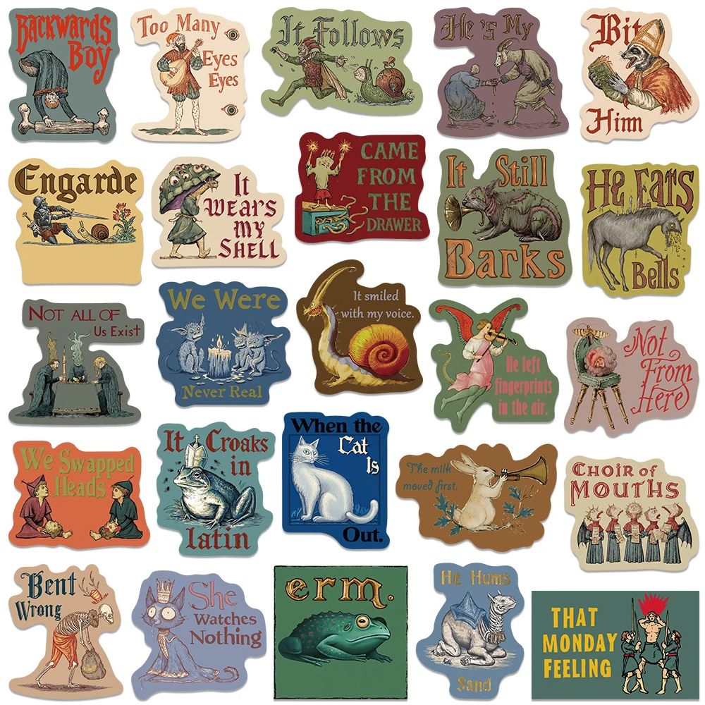 10/30/50 Stück kreative mittelalterliche ätherische Tiere Aufkleber Vintage Graffiti Aufkleber DIY Skateboard Gitarre Telefon lustige Cartoon Aufkleber