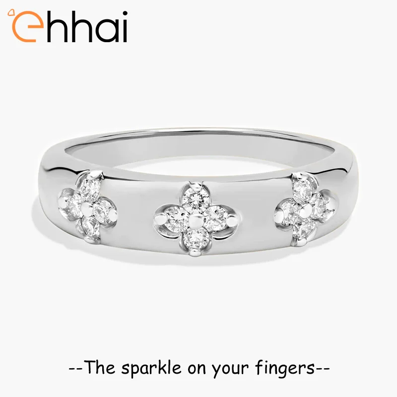 

Ehhai Round Cut Moissanite Four-leaf Clover Chunky Wide Rings for Women Real 925 Sterling Silver 14k Plated Wedding Jewelry Gift