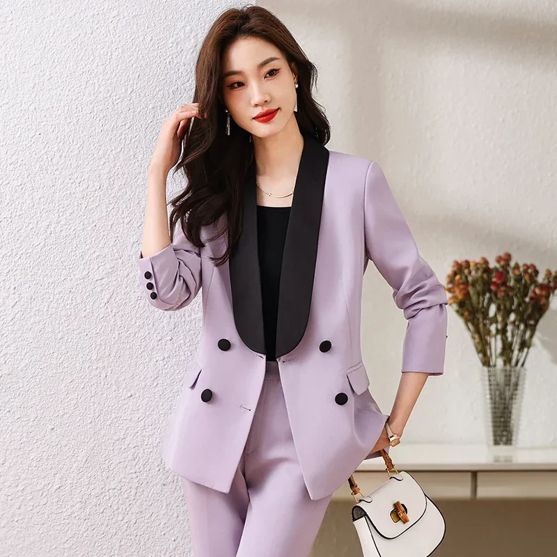 

Insozkdg Women Vintage Color Contrast Blazer Straight Leg Pants Set Commuting Lapel Suit Jacket Pants Women Coats Office Sets