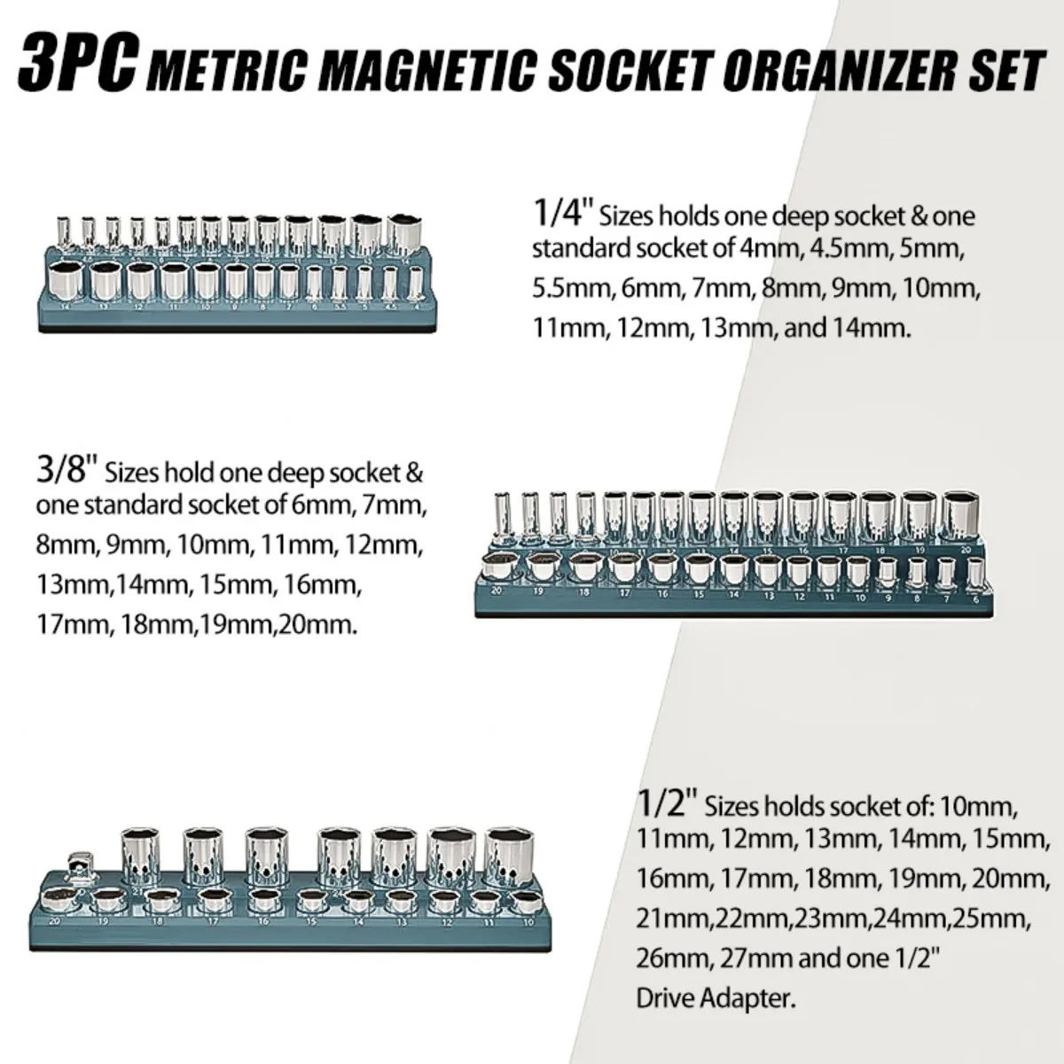 Professionele Magnetische Socket Houder Drive Metrische Socket Organizer Opslag Installatie Tool Kit 3 stks/set