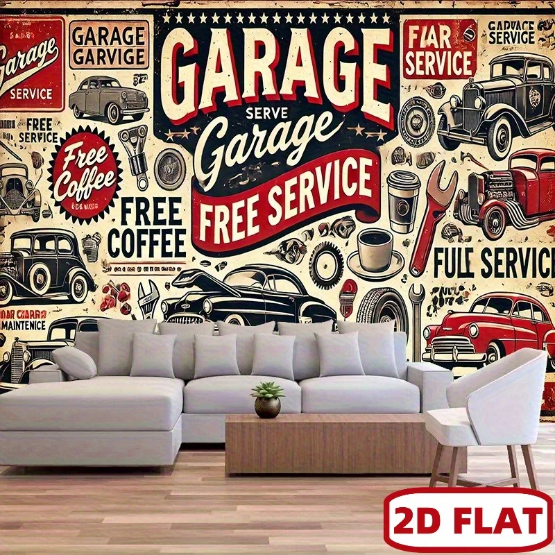 1pc Vintage Garage Service Tapestry 2DFlat Wall Hanging Retro Car Tools Art Decor for ManCave Living Room Workshop Fabric Poster
